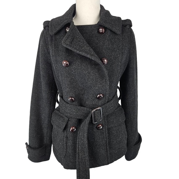 American Eagle Outfitters Jackets & Blazers - American Eagle Outfitters Wool Blend Belted Gray Peacoat Women's Size S